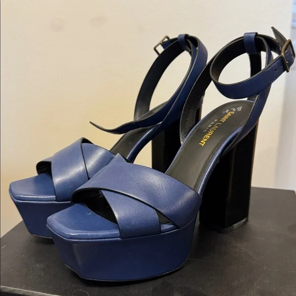 Saint Laurent Navy Blue Platform Heels - Picture 3 of 11